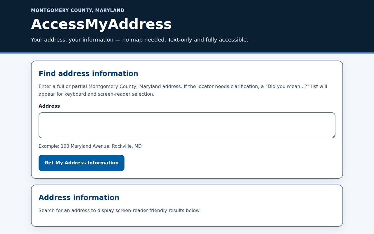 Montgomery County AccessMyAddress jurisdiction and service lookup