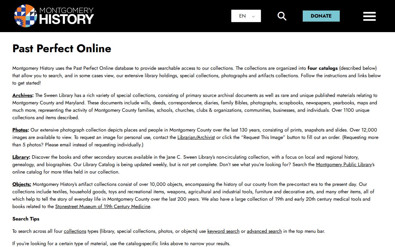 Montgomery County people directories view of the PastPerfect historical catalogs